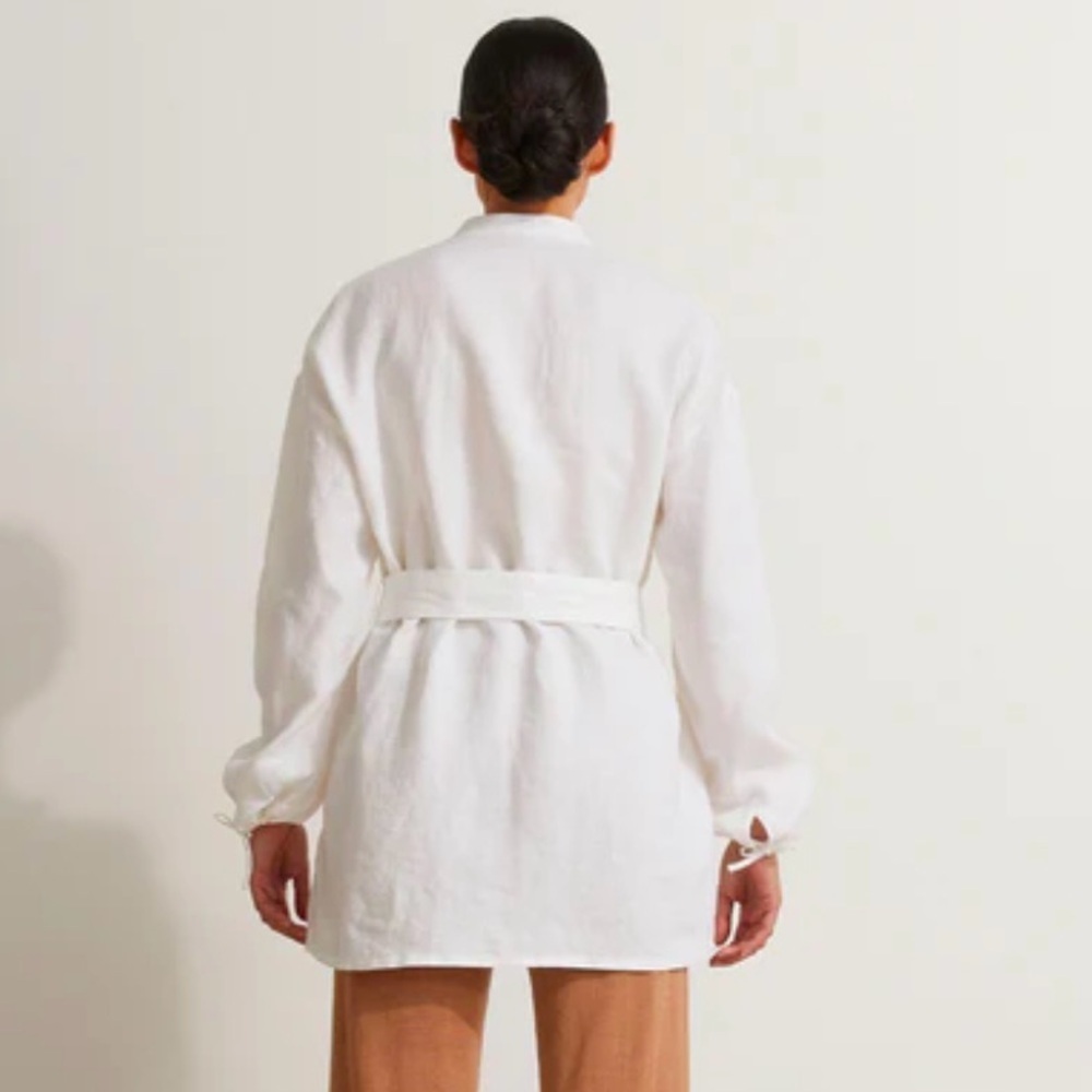 CULTIVER 100% Linen Cristi Long Sleeve Tunic Button Down Shirt w/ Belt White XS - Picture 2 of 15